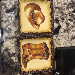 Set of 4 western dip or condiment dishes and dish